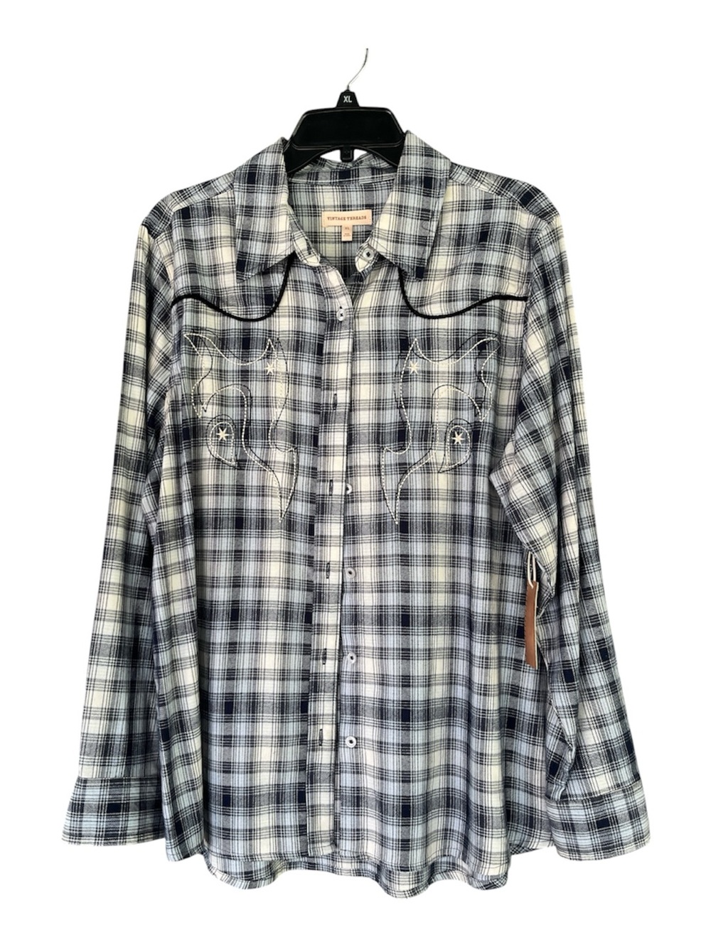 Women's Black & White Plaid Button-Down Western Shirt